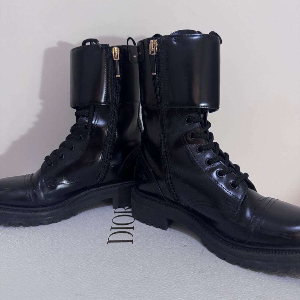 Dior D-Strike Combat Ankle Boots Black Calfskin Leather Size [size 6) - Picture 8 of 9